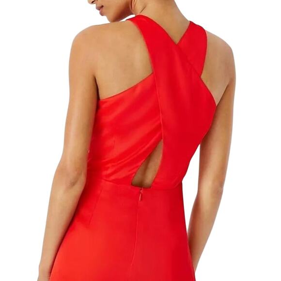 Ann Taylor NWT Red Satin Criss Cross Back Fit & Flare Midi Cocktail Dress - Picture 3 of 13